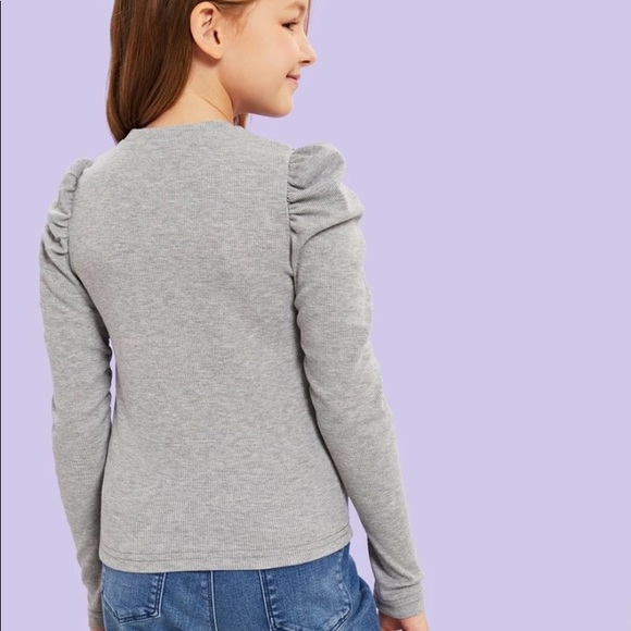 Grey GORGEOUS puff shoulder solid tee - Picture 3 of 4